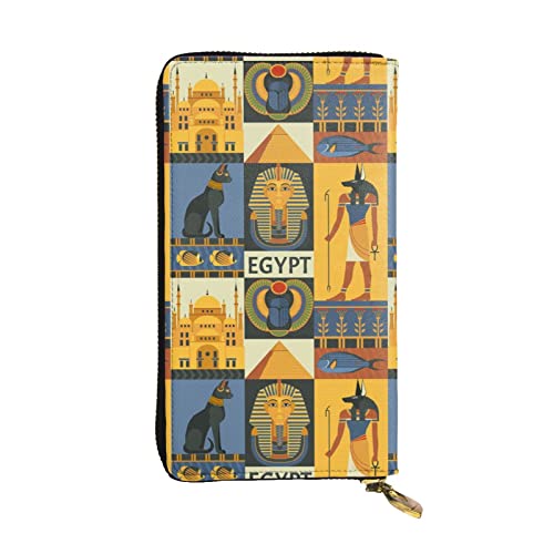 GIULIZ Ancient Egypt Tribe Series bedruckte Damen-Geldbörse, Leder, lange Klappe, mehrere Kreditkartenfächer mit Reißverschluss, Schwarz , Einheitsgröße von GIULIZ