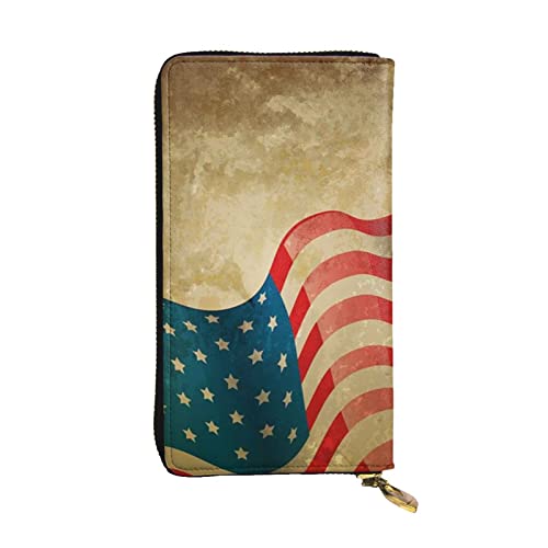 GIULIZ Vintage Amerikanische Flagge 4. Juli USA bedruckte Damen Geldbörse, Damen Leder lange Klappe über Geldbörse Multi Kreditkartenetui mit Reißverschluss, Schwarz , Einheitsgröße von GIULIZ