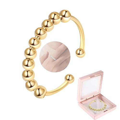 GIUSOBG Anxiety Ring Gold 925 Stress Ring Damen langlebigem Wasserfester Anti Stress RingFidget Spinner Anxiety Gold Größenverstellbarer Fidget Geschenk Für Frauen von GIUSOBG