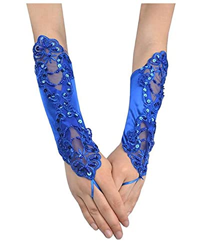 GIVBRO Damen Spitzenhandschuhe Fingerlose Fäustlinge Schleife Brauthandschuhe Verkleidung Zubehör für Party Bars Hochzeit Dress Up Dunkelblau von GIVBRO