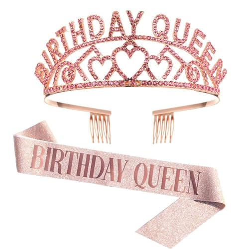 GIVBRO Diadem für Geburtstagskönigin, Strass-Krone mit Kämmen, Geburtstags-Königin-Schärpe für Frauen und Mädchen, Party-Dekorationen (#J) von GIVBRO