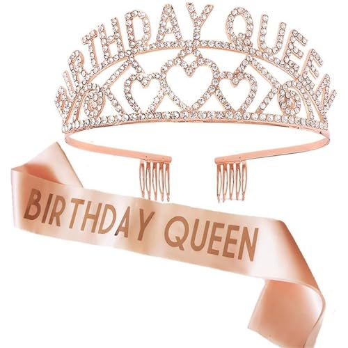 GIVBRO Geburtstag Königin Tiara Liebesherz Strass Krone mit Kämmen Geburtstag Königin Schärpe Geburtstag Party Zubehör für Frauen (#A) von GIVBRO