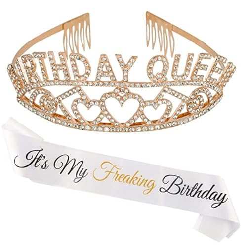 GIVBRO Geburtstag Königin Tiara Liebesherz Strass Krone mit Kämmen Geburtstag Königin Schärpe Geburtstag Party Zubehör für Frauen (#B) von GIVBRO