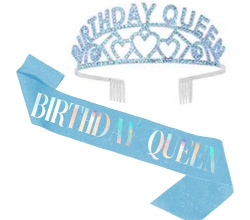 GIVBRO Geburtstag Königin Tiara Liebesherz Strass Krone mit Kämmen Geburtstag Königin Schärpe Geburtstag Party Zubehör für Frauen (#C) von GIVBRO