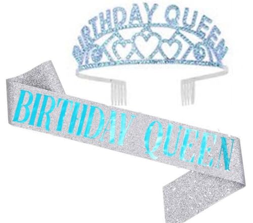 GIVBRO Geburtstag Königin Tiara Liebesherz Strass Krone mit Kämmen Geburtstag Königin Schärpe Geburtstag Party Zubehör für Frauen (#H) von GIVBRO