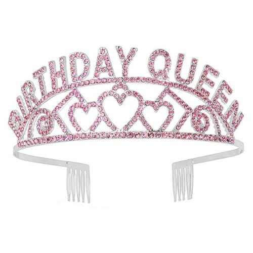 GIVBRO Geburtstag Königin Tiara Liebesherz Strass Krone mit Kämmen Geburtstag Königin Schärpe Geburtstag Party Zubehör für Frauen (#I) von GIVBRO