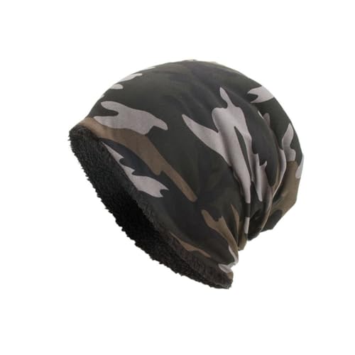 GIVBRO Slouch Beanie Mütze Herren Skull Cap Camouflage Winter Warme Strickmütze Kopfbedeckung Slouchy Thermo Caps mit Fleecefutter für Unisex, Schwarz , 26.5cmx28cm von GIVBRO