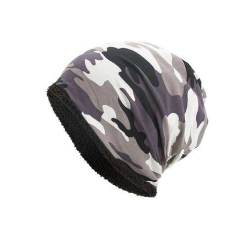 GIVBRO Slouch Beanie Mütze Herren Skull Cap Camouflage Winter Warme Strickmütze Kopfbedeckung Slouchy Thermo Caps mit Fleecefutter für Unisex, weiß, 26.5cmx28cm von GIVBRO