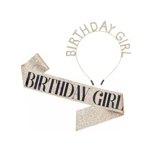 GIVBRO Stirnband für Mädchen, Krone, Strass, Haarband, Tiara, Geburtstag, Mädchen, Schärpe für Frauen, Geburtstagsparty-Dekorationen (#B) von GIVBRO