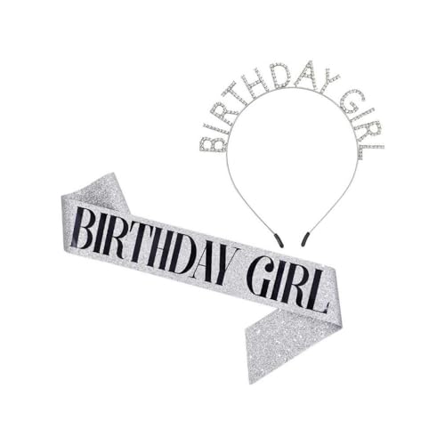 GIVBRO Stirnband für Mädchen, Krone, Strass, Haarband, Tiara, Geburtstag, Mädchen, Schärpe für Frauen, Geburtstagsparty-Dekorationen (#D) von GIVBRO