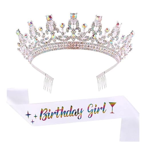 GIVBRO Strass-Tiara, Krone, Stirnband mit Kämmen, für Geburtstag, Mädchen, Schärpe, Abschlussball, Party, Kostüme, Dekorationen für Frauen und Mädchen, Einheitsgröße, Metalllegierung von GIVBRO