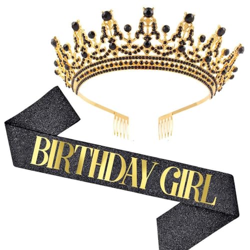 GIVBRO Strass-Tiara, Krone, Stirnband mit Kämmen, für Geburtstag, Mädchen, Schärpe, Abschlussball, Party, Kostüme, Dekorationen für Frauen und Mädchen, Einheitsgröße, Metalllegierung von GIVBRO