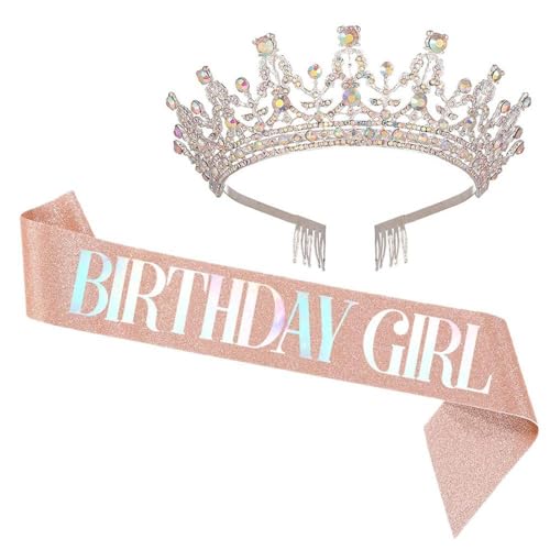 GIVBRO Strass-Tiara, Krone, Stirnband mit Kämmen, für Geburtstag, Mädchen, Schärpe, Abschlussball, Party, Kostüme, Dekorationen für Frauen und Mädchen, Einheitsgröße, Metalllegierung von GIVBRO