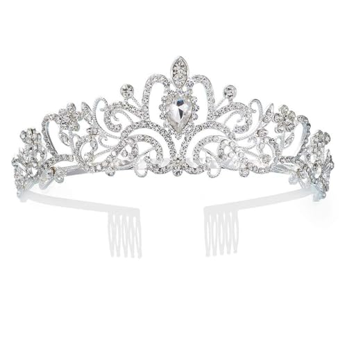 GIVBRO Strass Tiara Krone mit Kämmen Hochzeit Braut Tiaras Stirnband Cosplay Party Kostüme Frauen Mädchen Haarschmuck, Einheitsgröße, Metalllegierung von GIVBRO