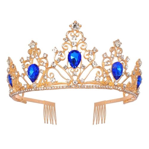 GIVBRO Strass Tiara Krone mit Kämmen Hochzeit Tiaras Stirnband Cosplay Party Kostüme Haarschmuck für Braut Frauen Mädchen, Einheitsgröße, Metalllegierung von GIVBRO