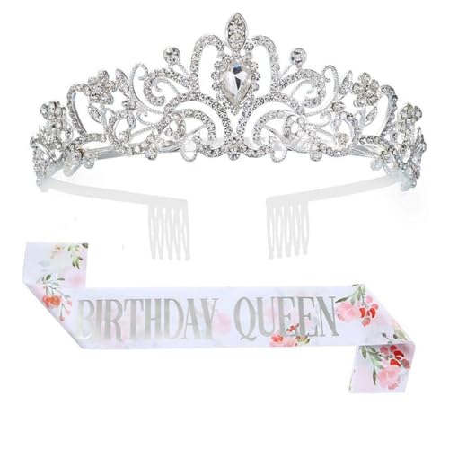 GIVBRO Strass-Tiara-Krone mit Kämmen für Geburtstag, Königin, Schärpe, Abschlussball, Geburtstagsparty, Kostüm-Zubehör für Frauen und Mädchen, Einheitsgröße, Metalllegierung von GIVBRO