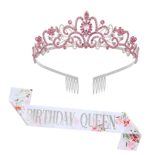 GIVBRO Strass-Tiara-Krone mit Kämmen für Geburtstag, Königin, Schärpe, Abschlussball, Geburtstagsparty, Kostüm-Zubehör für Frauen und Mädchen, Einheitsgröße, Metalllegierung von GIVBRO