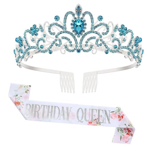 GIVBRO Strass-Tiara-Krone mit Kämmen für Geburtstag, Königin, Schärpe, Abschlussball, Geburtstagsparty, Kostüm-Zubehör für Frauen und Mädchen, Einheitsgröße, Metalllegierung von GIVBRO