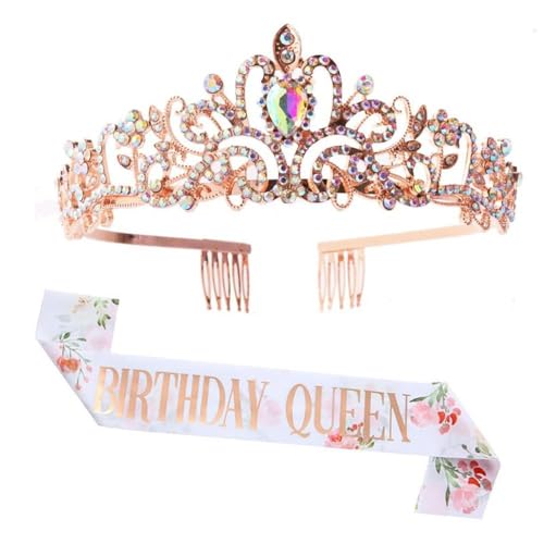 GIVBRO Strass-Tiara-Krone mit Kämmen für Geburtstag, Königin, Schärpe, Abschlussball, Geburtstagsparty, Kostüm-Zubehör für Frauen und Mädchen, Einheitsgröße, Metalllegierung von GIVBRO