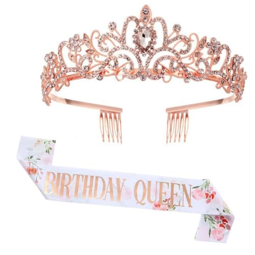 GIVBRO Strass-Tiara-Krone mit Kämmen für Geburtstag, Königin, Schärpe, Abschlussball, Geburtstagsparty, Kostüm-Zubehör für Frauen und Mädchen, Einheitsgröße, Metalllegierung von GIVBRO