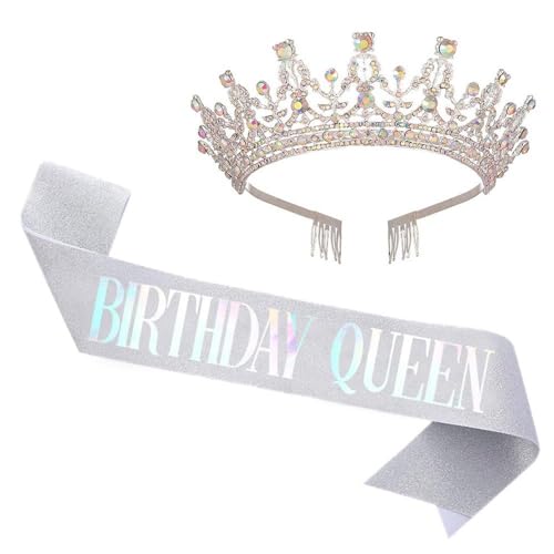 GIVBRO Strass-Tiara-Krone mit Kämmen für Geburtstag, Königin, Schärpe, Abschlussball, Party, Kostüme, Geburtstagsdekorationen, Einheitsgröße, Metalllegierung von GIVBRO