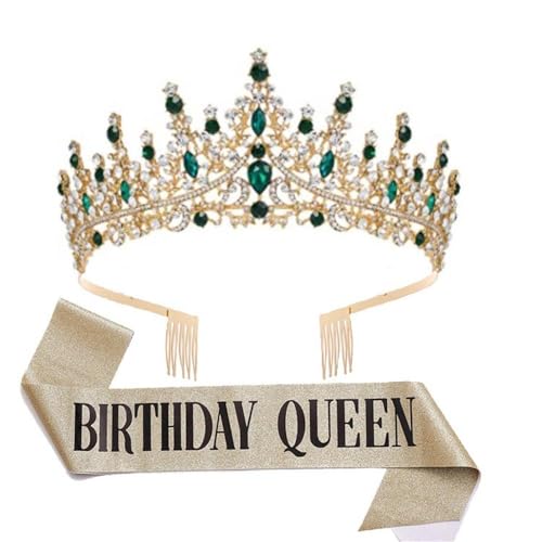 GIVBRO Strass-Tiara-Krone mit Kämmen für Geburtstag, Königin, Schärpe, Bälle, Geburtstagsparty, Kostüme, Dekorationen für Frauen und Mädchen, Einheitsgröße, Metalllegierung von GIVBRO