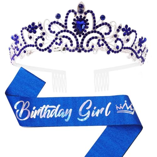 GIVBRO Strass-Tiara-Krone mit Kämmen für Geburtstag, Mädchen, Schärpe, Abschlussball, Party, Kostüme, Dekorationen für Frauen und Mädchen, Einheitsgröße, Metalllegierung von GIVBRO