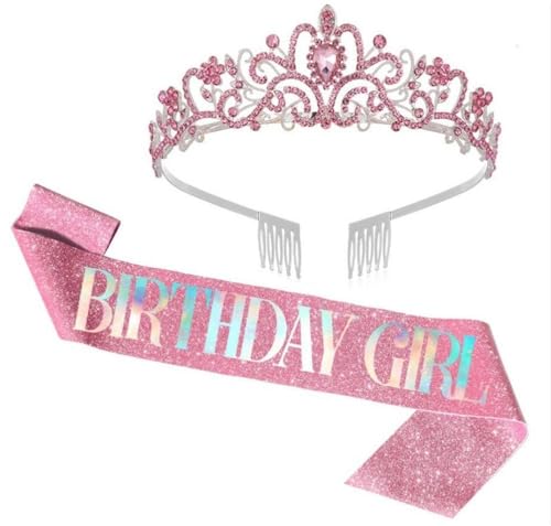 GIVBRO Strass-Tiara-Krone mit Kämmen für Geburtstag, Mädchen, Schärpe, Abschlussball, Party, Kostüme, Dekorationen für Frauen und Mädchen, Einheitsgröße, Metalllegierung von GIVBRO