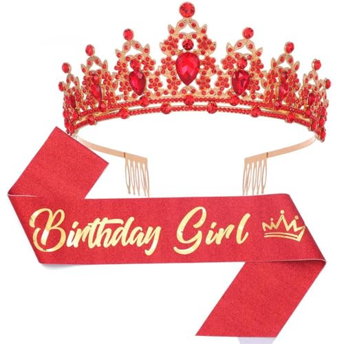 GIVBRO Strass-Tiara-Krone mit Kämmen für Geburtstag, Mädchen, Schärpe, Abschlussball, Party-Kostüme für Frauen, Mädchen, Geburtstagsdekorationen, Zubehör, Einheitsgröße, Metalllegierung von GIVBRO