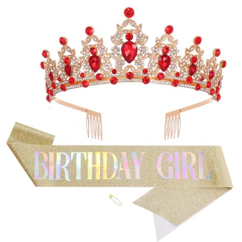 GIVBRO Strass-Tiara-Krone mit Kämmen für Geburtstag, Mädchen, Schärpe, Abschlussball, Party-Kostüme für Frauen, Mädchen, Geburtstagsdekorationen, Zubehör, Einheitsgröße, Metalllegierung von GIVBRO