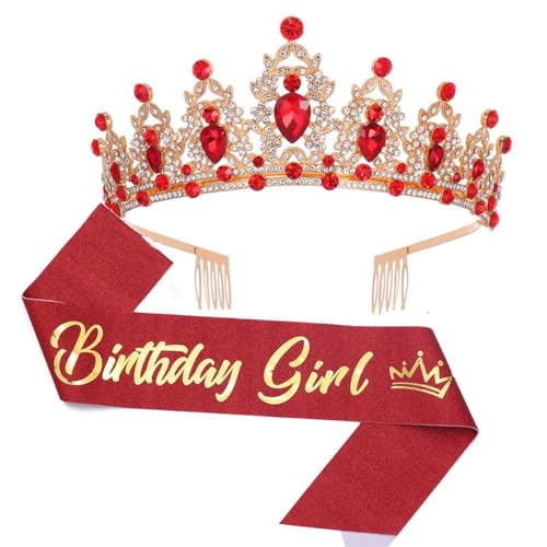 GIVBRO Strass-Tiara-Krone mit Kämmen für Geburtstag, Mädchen, Schärpe, Abschlussball, Party-Kostüme für Frauen, Mädchen, Geburtstagsdekorationen, Zubehör, Einheitsgröße, Metalllegierung von GIVBRO