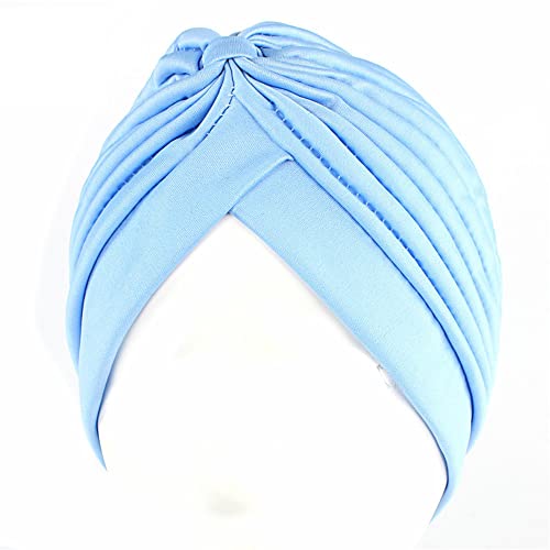 GIVBRO Turban Caps Vintage Plissee Kopfbedeckung Wrap Haarkappe Chemo Stirnband Haarausfall Hut Nightcap für Frauen verkleiden Hellblau von GIVBRO