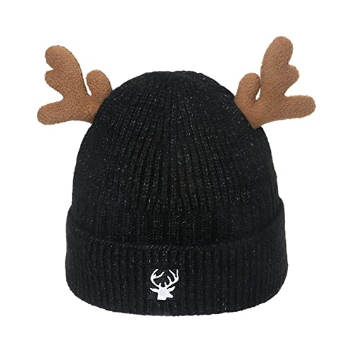 GIVBRO Weihnachten Strickmütze Baskenmütze Elch Stil Beanie Mütze Warme Mütze Kostüm Zubehör für Frauen Winter Dress Up Schwarz von GIVBRO