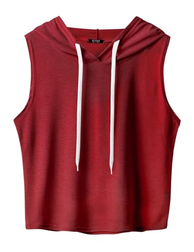 GIVON Actvicewear Damen Ärmelloser Kapuzenpullover Crop Tank Tops Workout Sweatshirt, Dcf179-rot, Klein von GIVON