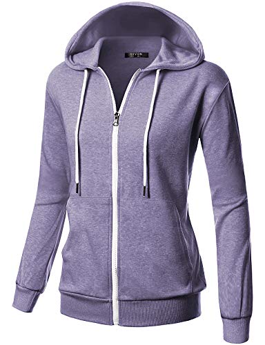 GIVON Damen Leichter Reißverschluss Hoodie - Langarm Dünne Casual Kapuzenjacke Plus, Innentasche (DCF200), Lavendel, M von GIVON
