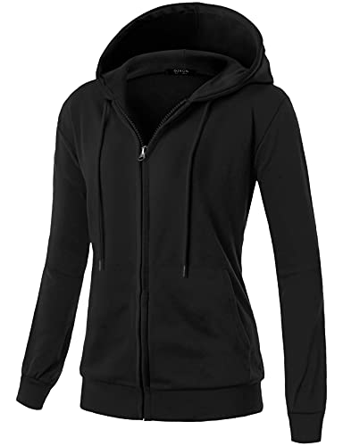 GIVON Basic Leichte Zip-Up Hoodie Langarm Dünne Jacke für Damen mit Übergröße, Innentasche (Dcf230) schwarz, 4XL von GIVON