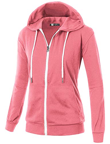 GIVON Basic Leichte Zip-Up Hoodie Langarm Dünne Jacke für Damen mit Übergröße, Innentasche (dcf200), rosa, 4XL von GIVON