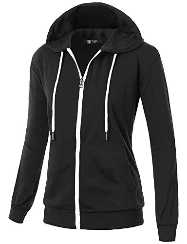GIVON Basic Leichte Zip-Up Hoodie Langarm Dünne Jacke für Damen mit Übergröße, Innentasche (dcf200), schwarz, XXL von GIVON