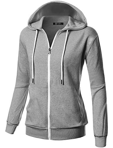 GIVON Basic Leichte Zip-Up Hoodie Langarm Dünne Jacke für Frauen mit Übergröße, Innentasche (dcf200)-grau, 4XL von GIVON