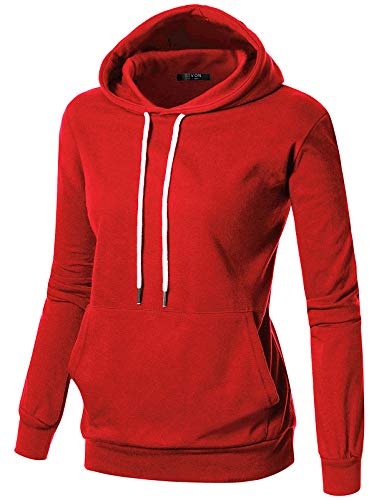 GIVON Basic Leichter Pullover Hoodie Sweatshirt Langarm für Damen, Dcf019-rot, 4XL von GIVON