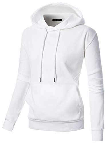 GIVON Basic Leichter Pullover Hoodie Sweatshirt Langarm für Damen, Dcf019-weiß, XXL von GIVON