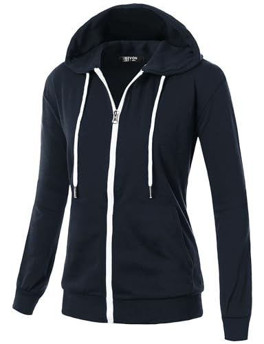 GIVON Bequemer, langärmeliger Damen-Kapuzenpullover mit Reißverschluss und Kanga-Tasche (XS ~ 4XL) - Blau - X-Large von GIVON