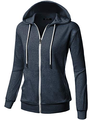 GIVON Bequemer, langärmeliger Damen-Kapuzenpullover mit Reißverschluss und Kanga-Tasche (XS ~ 4XL) - Blau - X-Large von GIVON