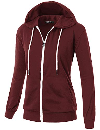 GIVON Bequemer, langärmeliger Damen-Kapuzenpullover mit Reißverschluss und Kanga-Tasche (XS ~ 4XL) - Rot - X-Large von GIVON