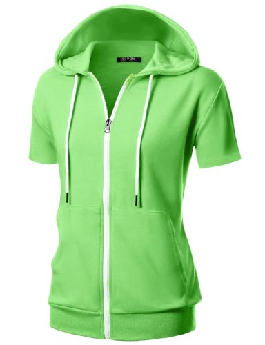 GIVON Damen Casual Comfort Short-Sleeve Zip Hoodie Kapuzenpullover, DCF207-Neongrün, S von GIVON