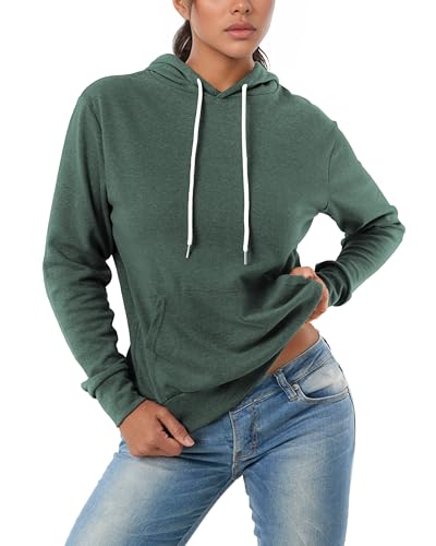 GIVON Damen Essential Pullover Hoodie Dünne Leichte Langarm Komfort Sweatshirt für Alltag, DCF019-Jadegreen, L von GIVON
