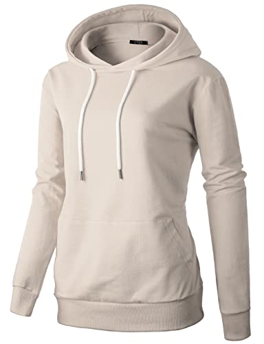 GIVON Damen Essential Pullover Hoodie Leicht Langarm Komfort Sweatshirt für Alltag, Frottee (Dcf440)-Beige, L von GIVON