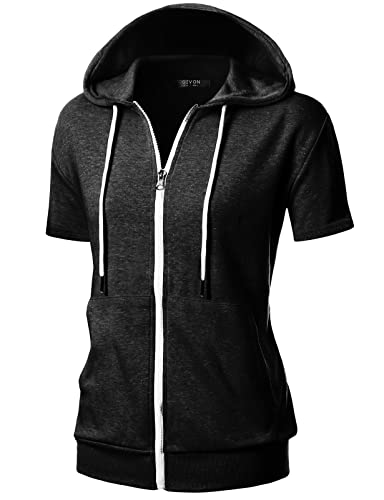 GIVON Damen-Kapuzenpullover mit Reißverschluss, schmale Passform, kurze Ärmel, dünne Jacke, durchgehender Reißverschluss, Sweatshirt mit Übergröße, DCF207-Charcoal, XXL von GIVON