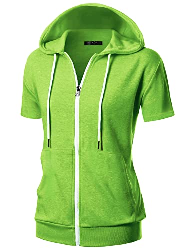 GIVON Damen-Kapuzenpullover mit Reißverschluss, schmale Passform, kurze Ärmel, dünne Jacke, durchgehender Reißverschluss, Sweatshirt mit Übergröße, DCF207-Neongrün, XL GIVON Damen-Kapuzenpullover mit Reißverschluss, schmale Passform, kurze Ärmel, dünne Jacke, durchgehender Reißverschluss, Sweatshirt mit Übergröße, DCF207-Neongrün, XL von GIVON
