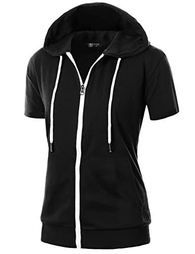GIVON Damen-Kapuzenpullover mit Reißverschluss, schmale Passform, kurze Ärmel, dünne Jacke, durchgehender Reißverschluss, Sweatshirt mit Übergröße, DCF207-Schwarz, XXL GIVON Damen-Kapuzenpullover mit Reißverschluss, schmale Passform, kurze Ärmel, dünne Jacke, durchgehender Reißverschluss, Sweatshirt mit Übergröße, DCF207-Schwarz, XXL von GIVON